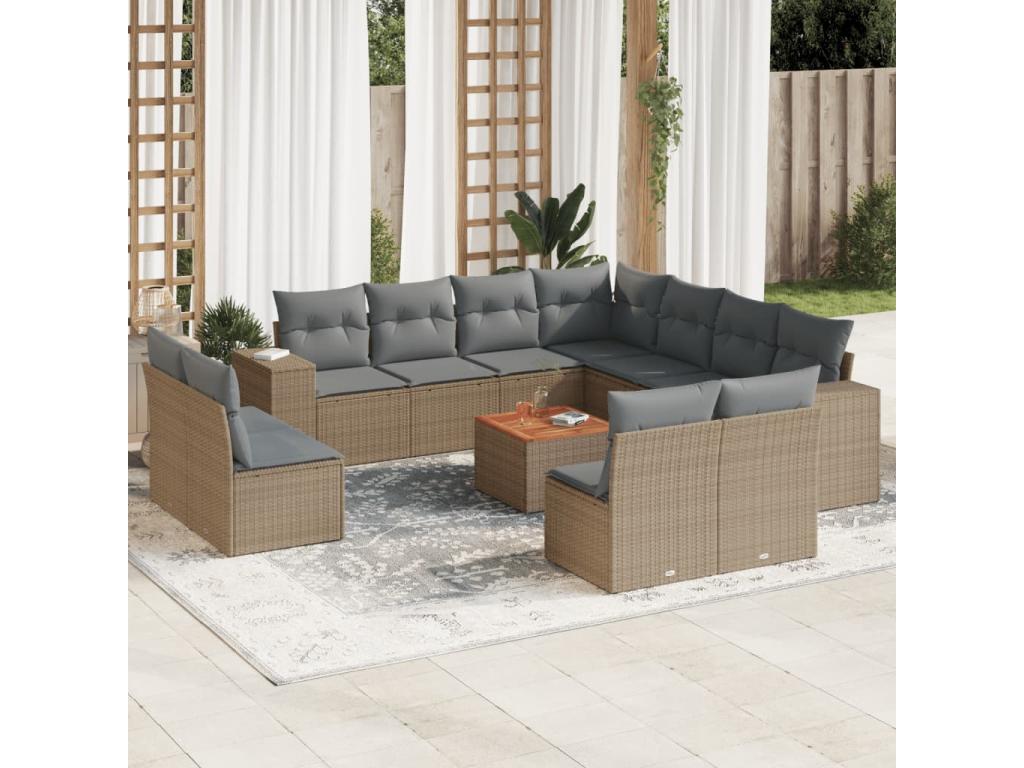 55 x 55 x 37 cm Patio Furniture Set 12-piece Resin Wicker Resin Beige