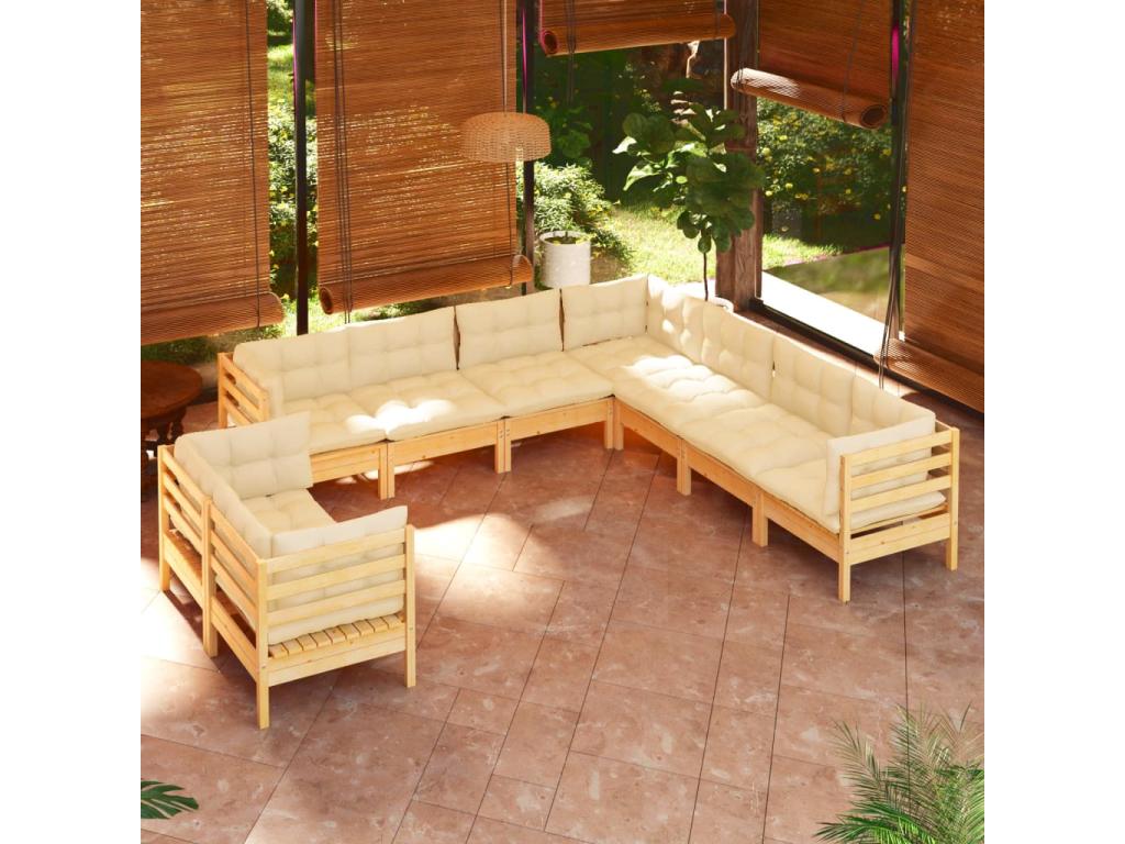 70 x 63 x 60 cm Patio Furniture Set 9-piece Wood Steel Cream