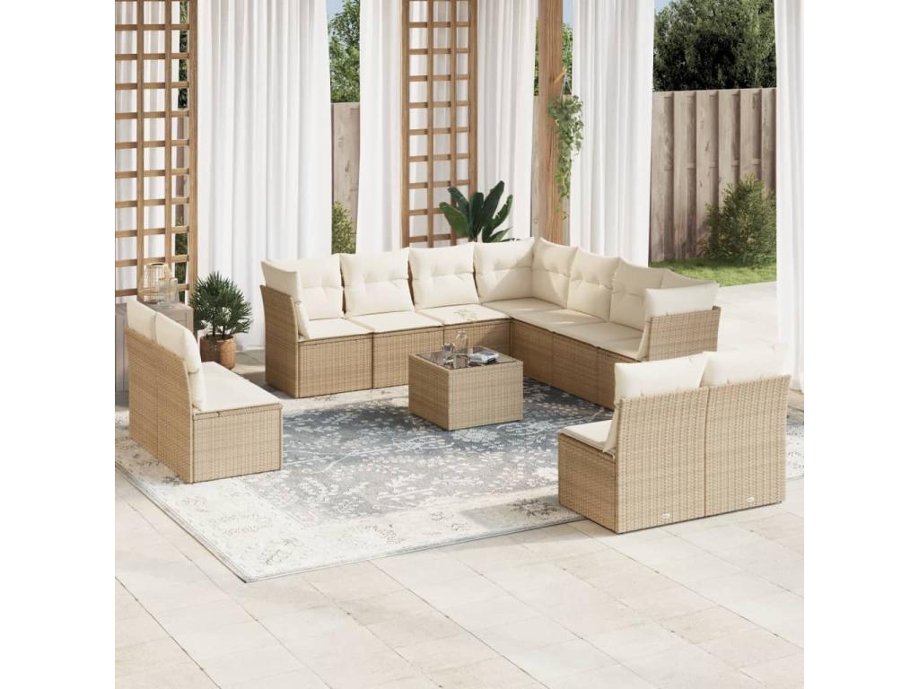 55 x 62 x 69 cm Patio Furniture Set 12-piece Resin Wicker Resin Beige