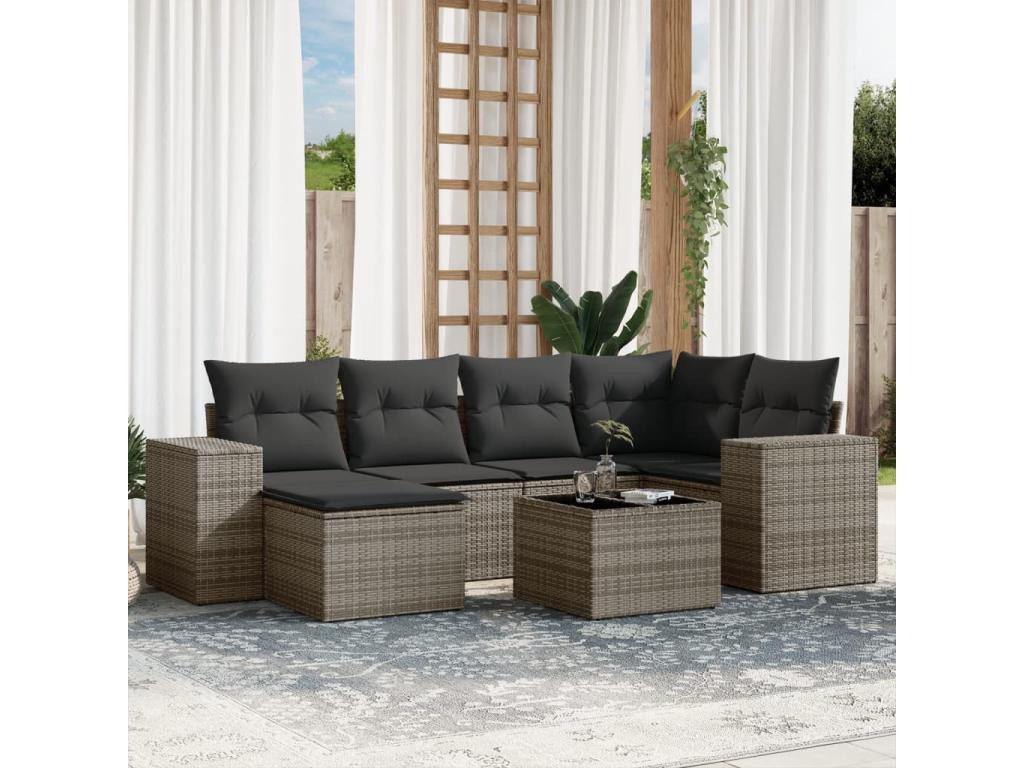 62 x 62 x 69 cm Patio Furniture Set 7-piece Resin Wicker Resin Gray