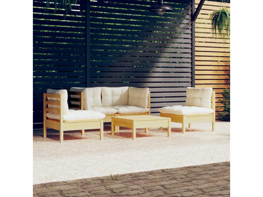 66 x 62 x 70 cm Patio Furniture Set 5-piece Wood Cream