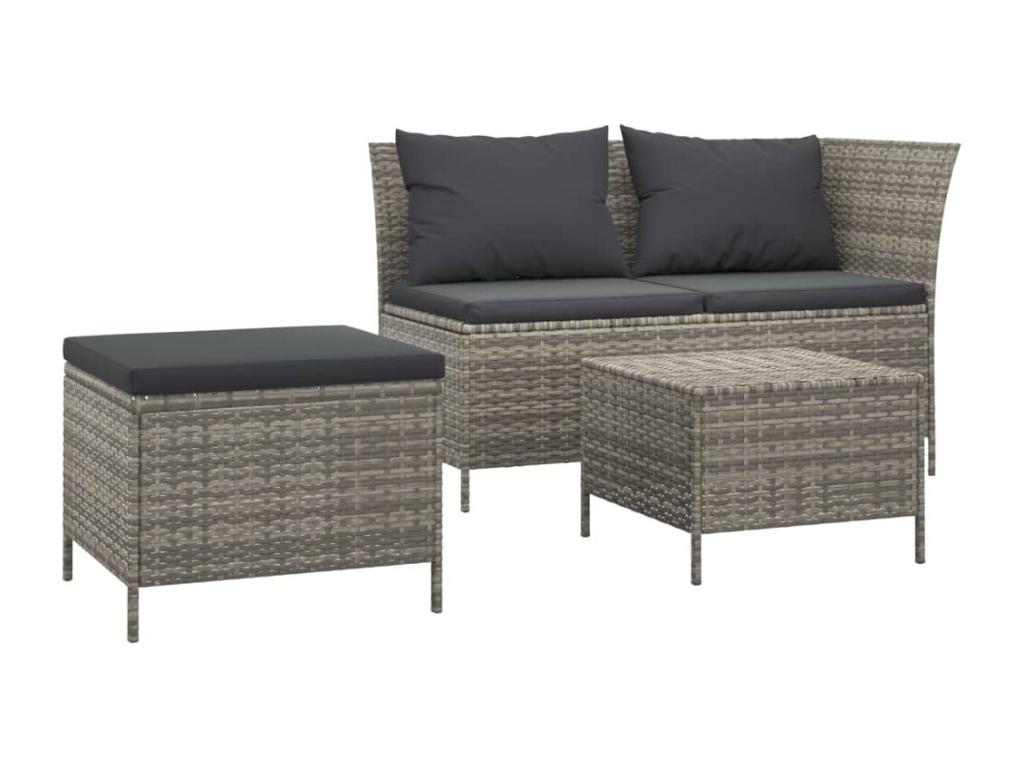 55 x 65 x 30 cm Patio Furniture Set 3-piece Wood Resin Wicker Gray