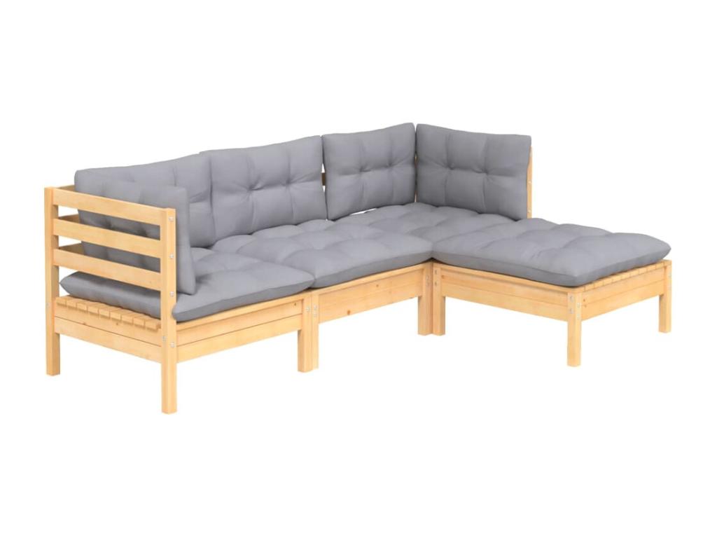 100 x 55 x 73 cm Patio Furniture Set 4-piece Wood Rattan Gray