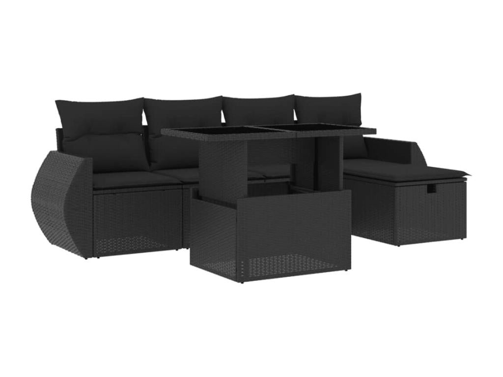 122 x 57 x 78 cm Patio Furniture Set 6-piece Resin Wicker Resin Black