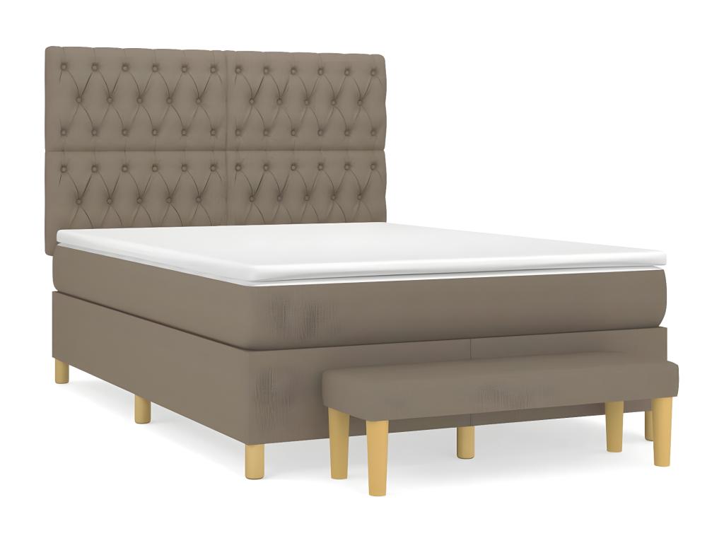 140 x 200 cm Box Spring Bed with Mattress Wood Fabric Taupe