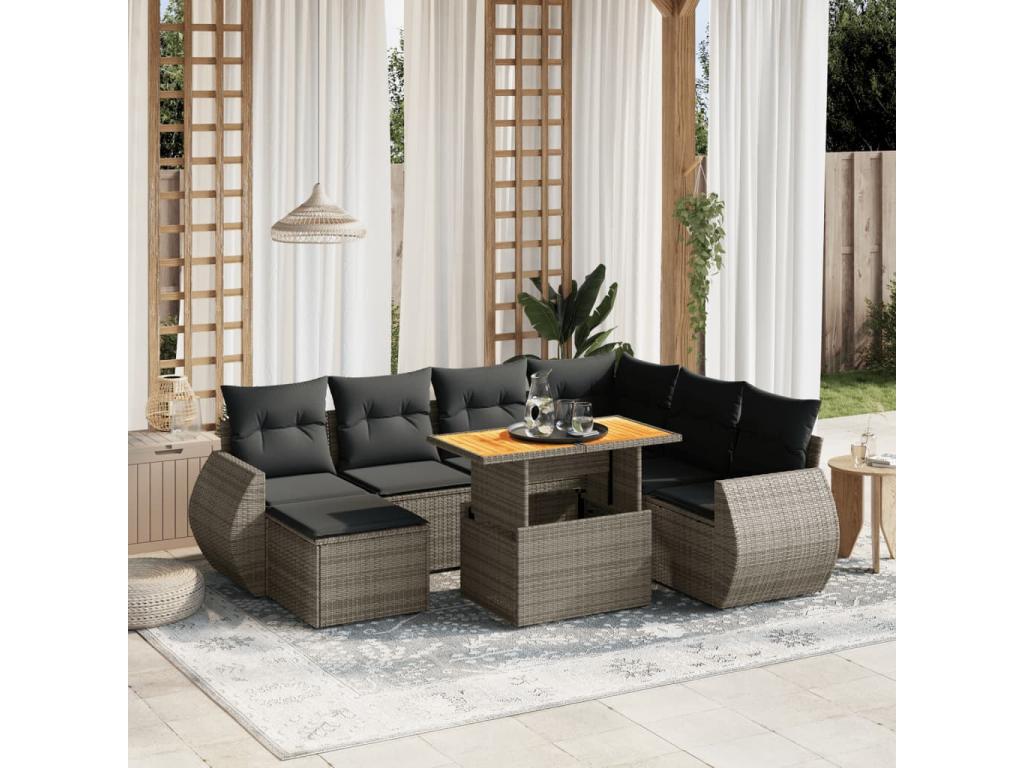55 x 55 x 37 cm Patio Furniture Set 8-piece Resin Wicker Resin Gray