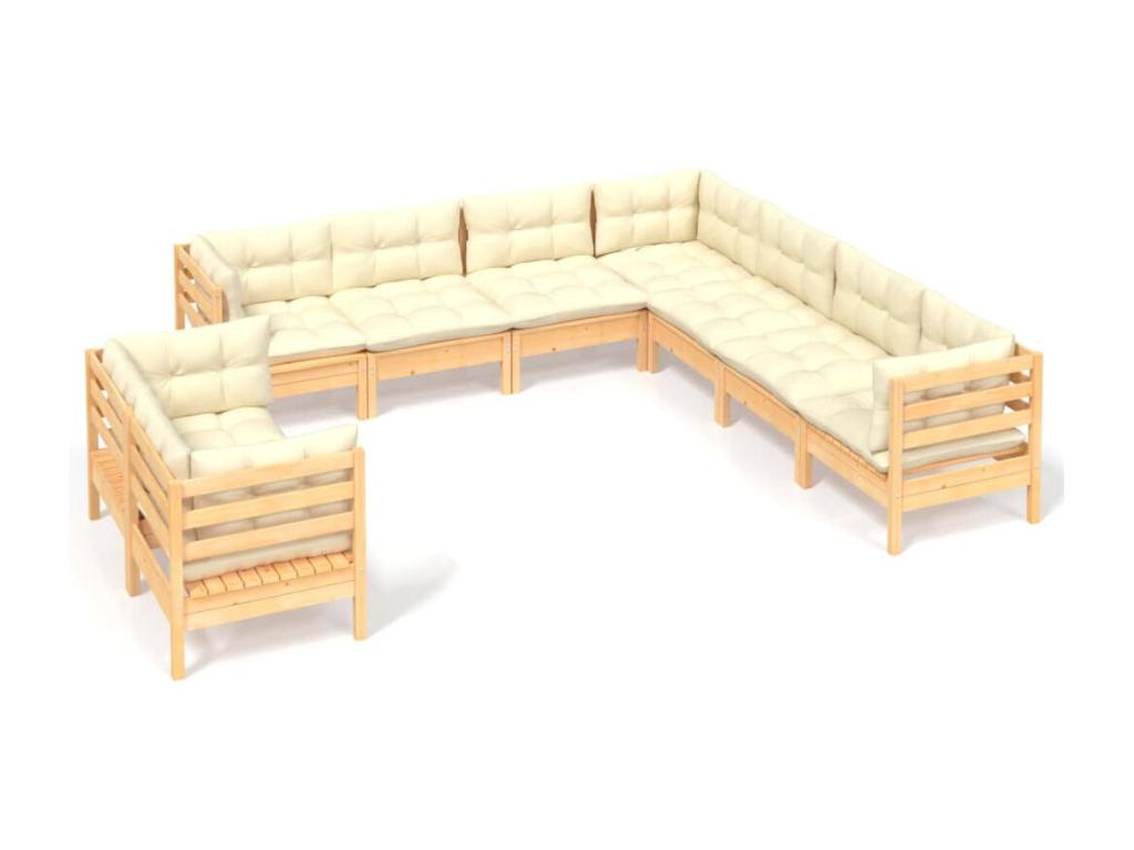 70 x 63 x 60 cm Patio Furniture Set 9-piece Wood Steel Cream