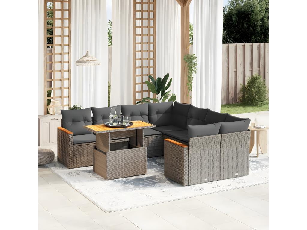 55 x 62 x 69 cm Patio Furniture Set 9-piece Resin Wicker Resin Gray