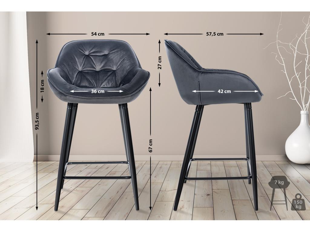 54 x 57 x 93 cm Stool Set of 2 Velvet Metal Charcoal Gray