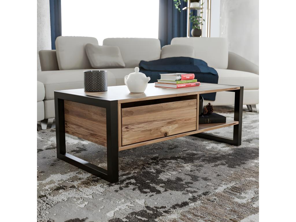 105 x 40 x 55 cm Coffee Table Wood Metal Black