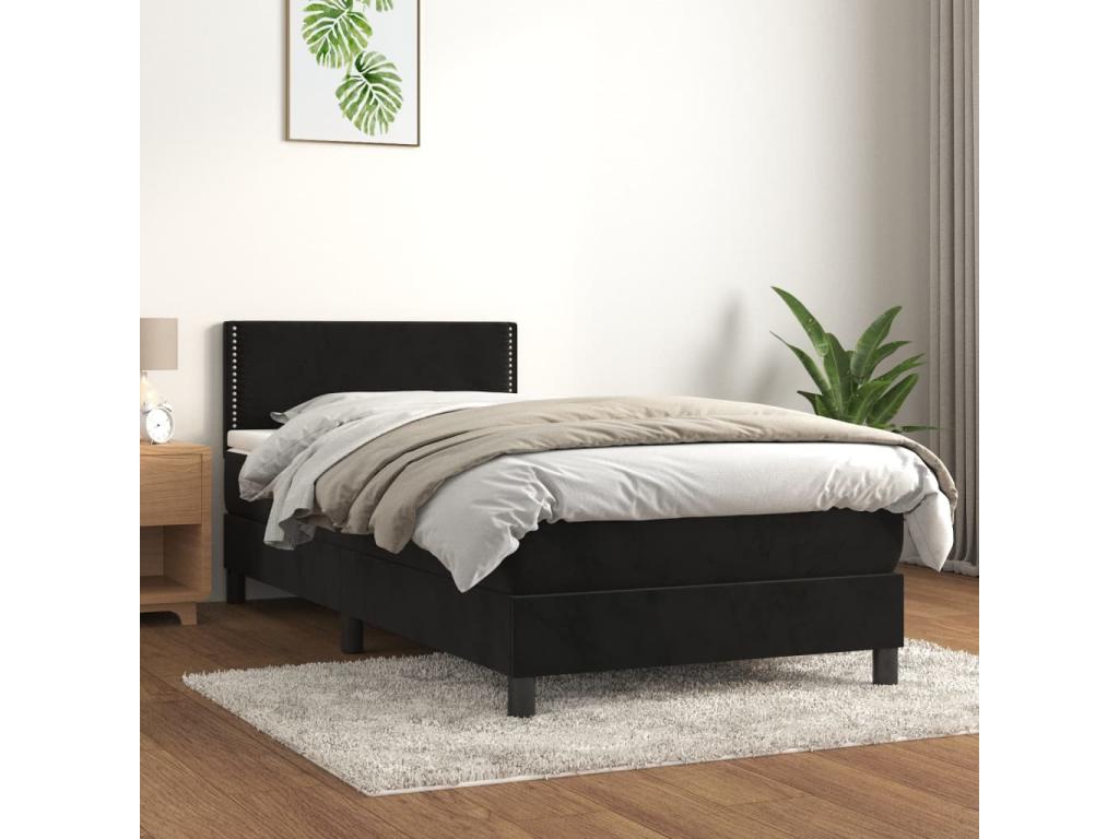 80 x 200 cm Box Spring Bed Velvet Black