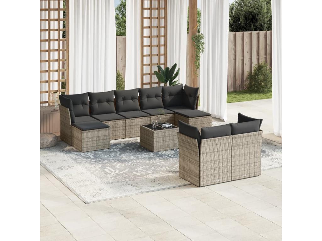 55 x 55 x 37 cm Patio Furniture Set 10-piece Resin Wicker Resin Gray