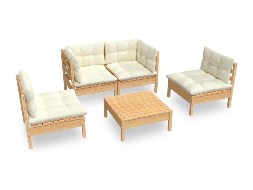 66 x 62 x 70 cm Patio Furniture Set 5-piece Wood Cream