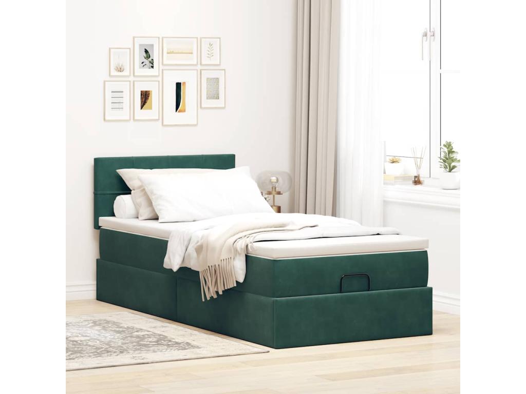 100 x 200 cm Bed Frame with Mattress Velvet Green