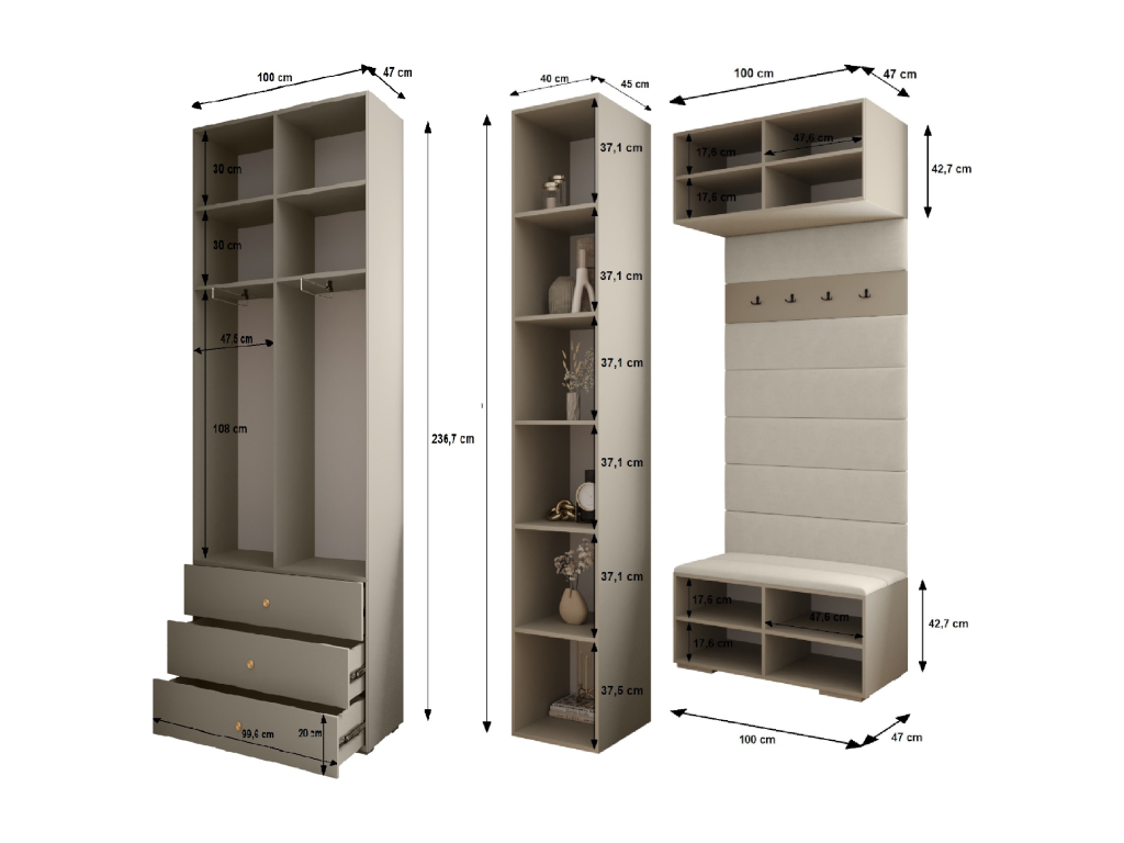 240 x 47 x 236 cm Wardrobe Gray