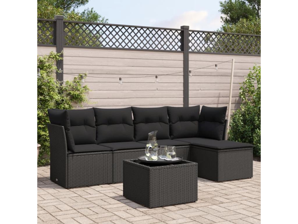63 x 73 x 78 cm Patio Furniture Set 6-piece Wood Resin Wicker Black