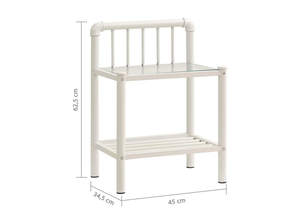 45 x 34 cm Nightstand Glass Metal White