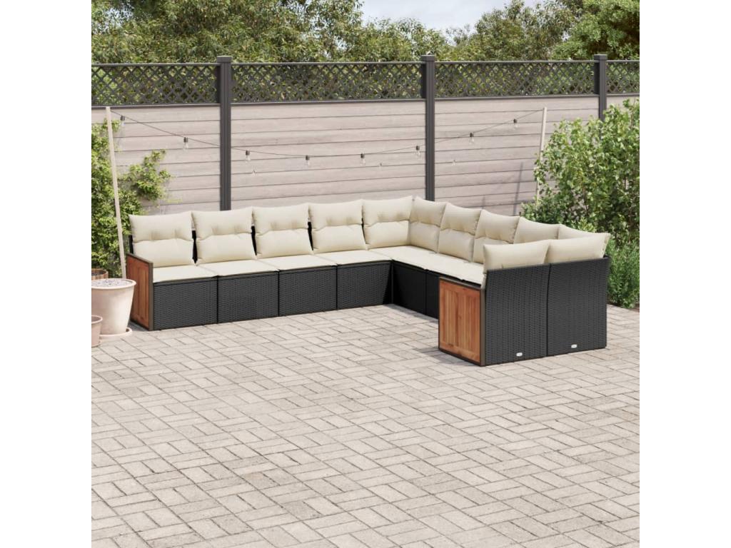 43 x 43 x 36 cm Patio Furniture Set 10-piece Wood Resin Wicker Black