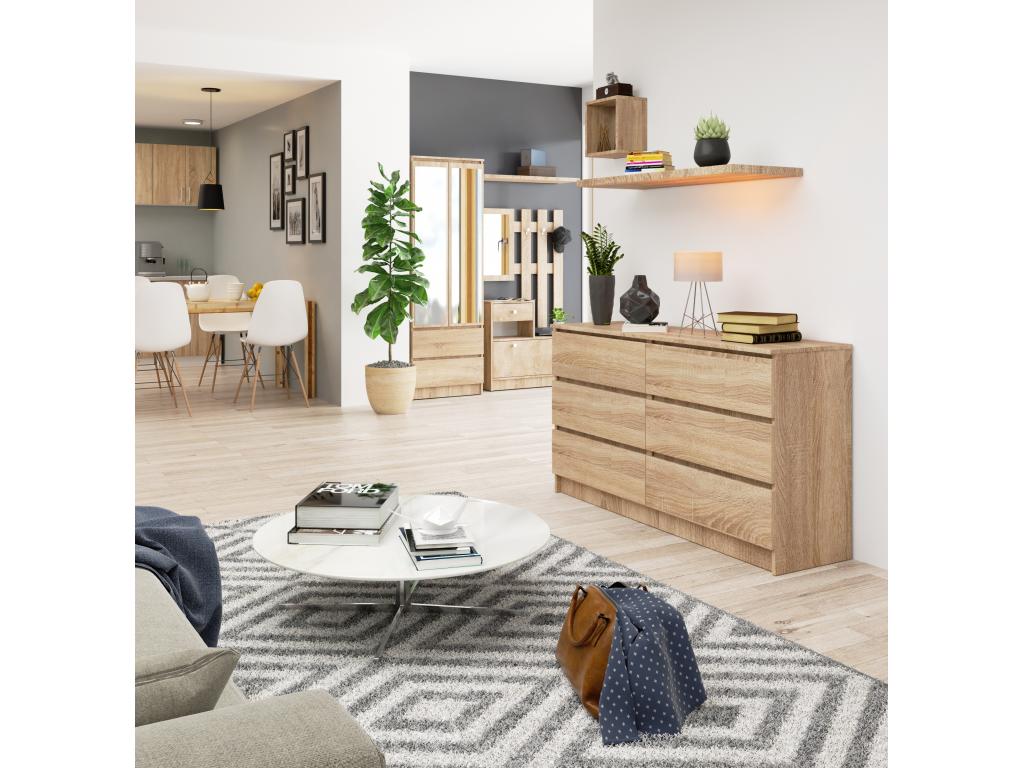 138 x 40 x 77 cm Dresser 6-drawer Light Natural