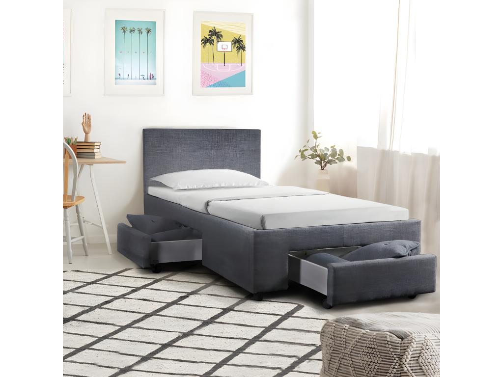 90 x 190 cm Box Spring Bed 2-drawer Fabric Gray