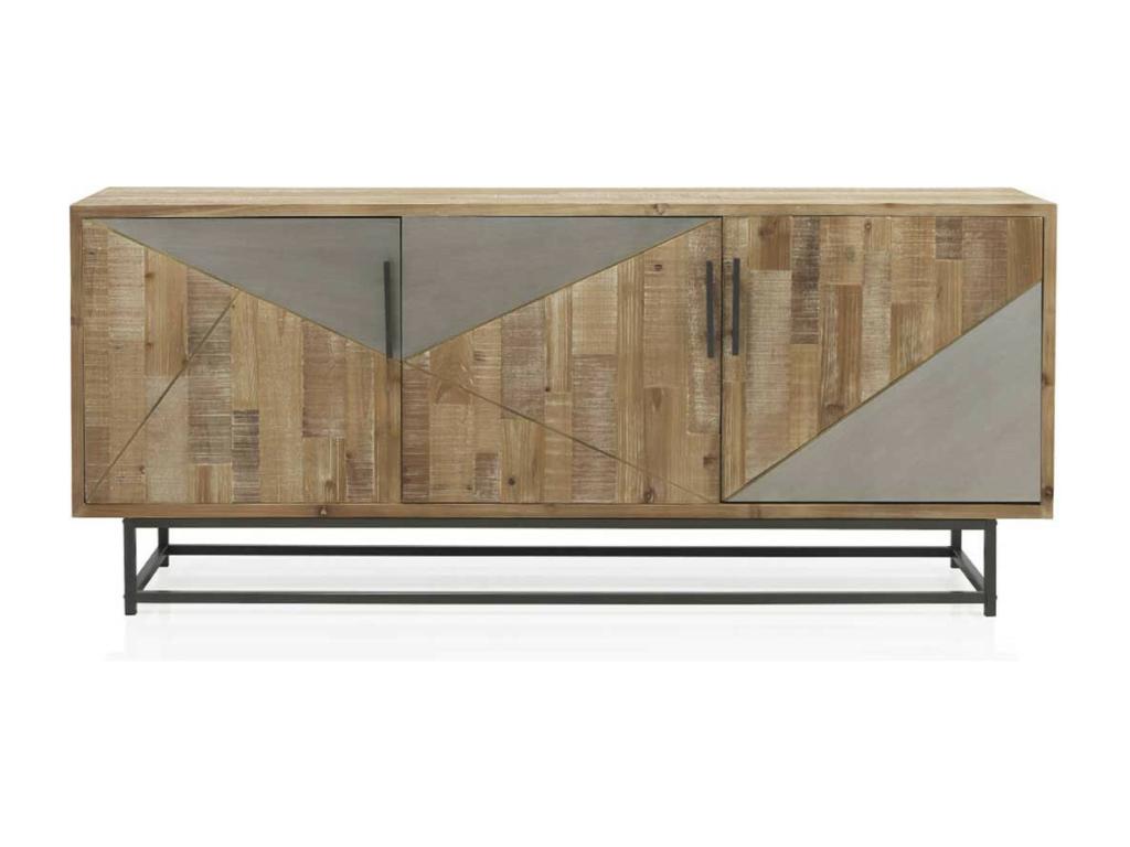 180 x 41 x 76 cm Sideboard 3-door Solid Wood Metal Dark Natural