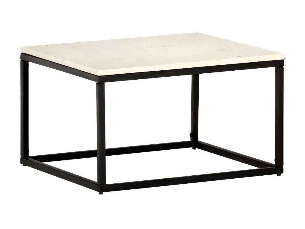 60 x 60 x 35 cm Coffee Table Metal Marble White