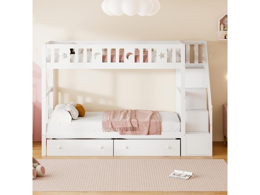 90 x 200 cm Bed 2-drawer Solid Wood White