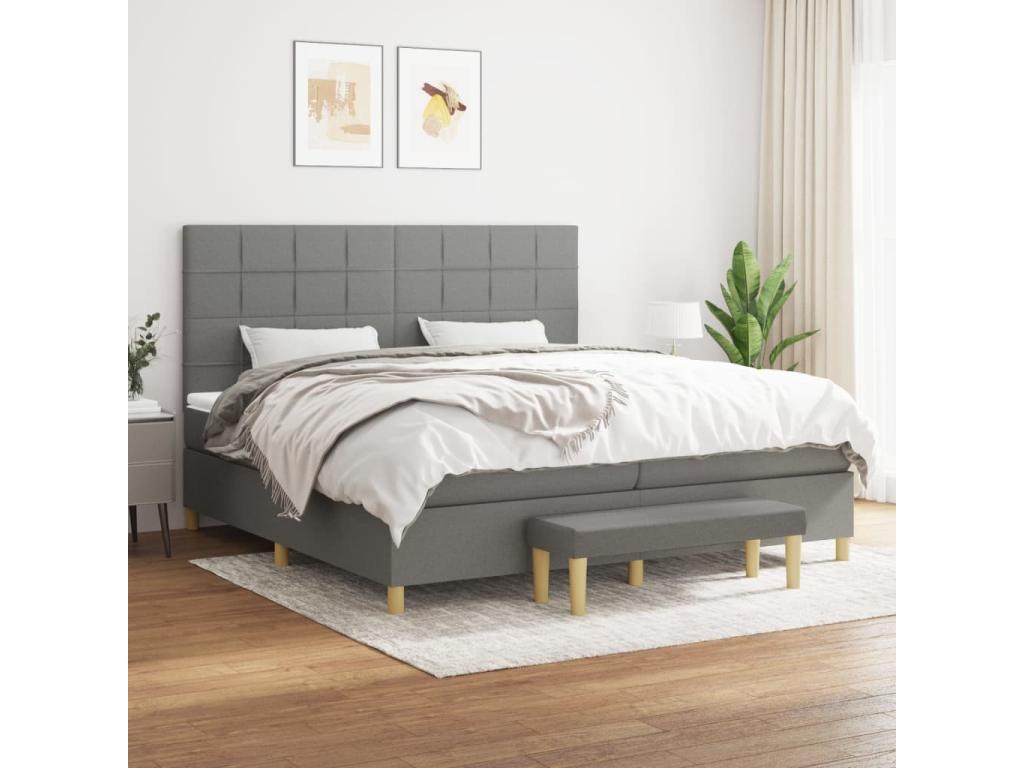 200 x 200 cm Box Spring Bed with Mattress Fabric Gray