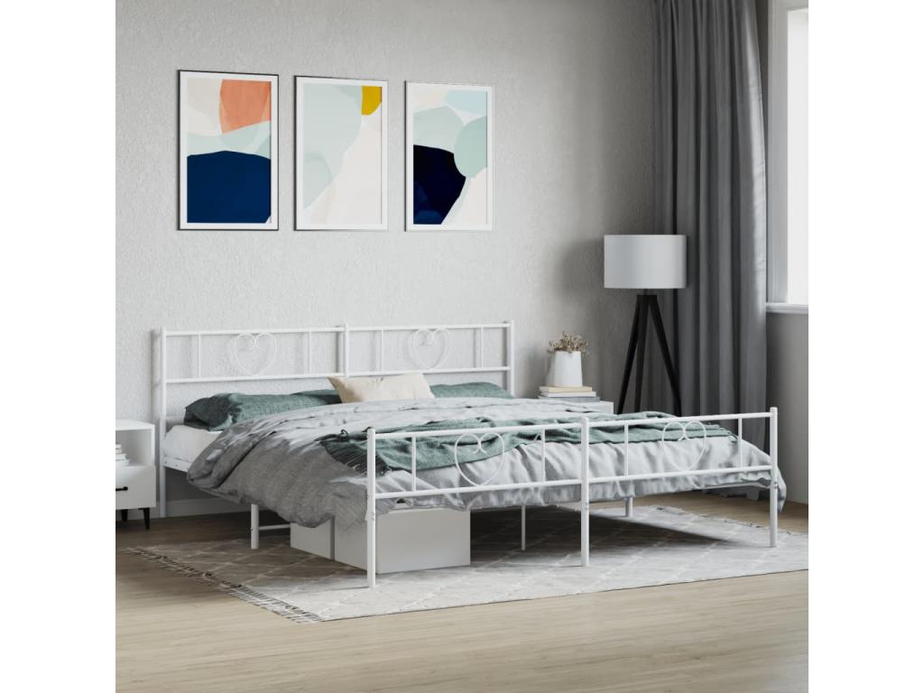 183 x 213 cm Bed Frame Metal Steel White