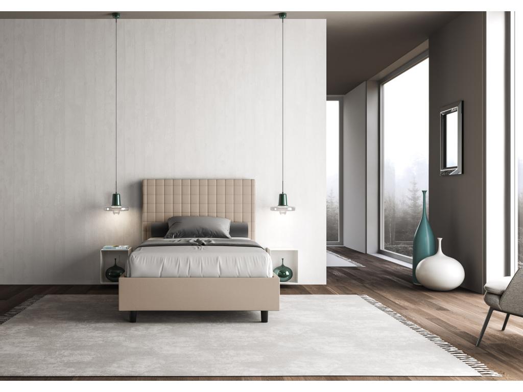 140 x 210 cm Box Spring Bed Faux Leather Leather Taupe