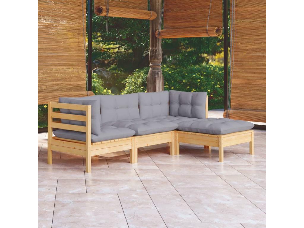 100 x 55 x 73 cm Patio Furniture Set 4-piece Wood Rattan Gray