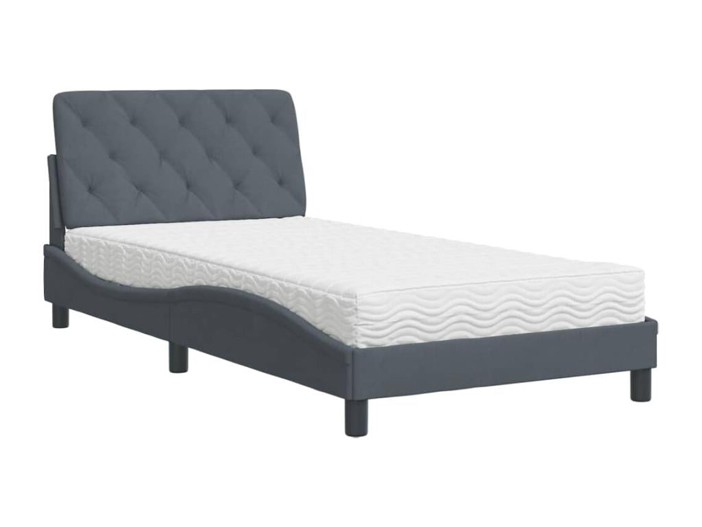100 x 200 cm Bed with Mattress Velvet Gray