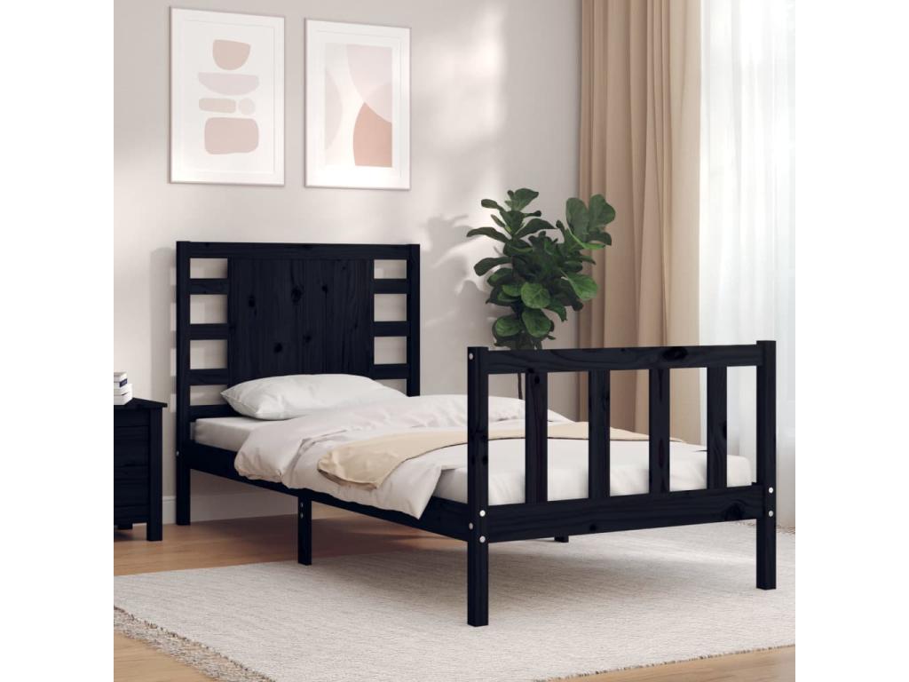 195 x 95 x 100 cm Bed Frame Solid Wood Black