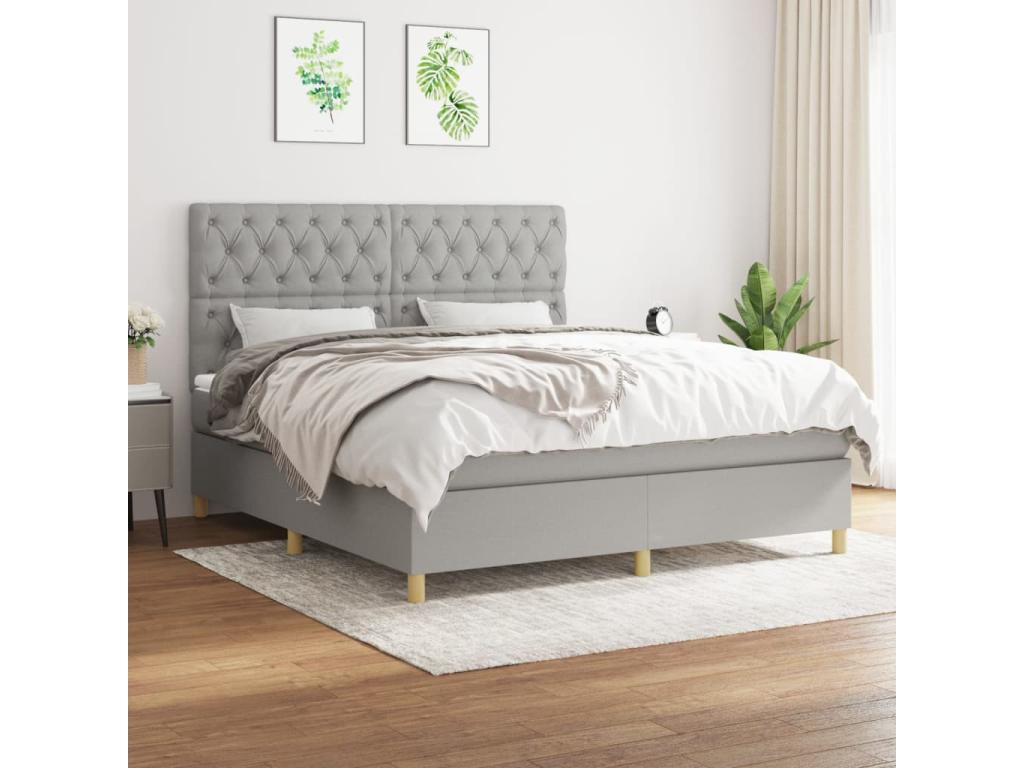 160 x 200 cm Box Spring Bed with Mattress Fabric Gray