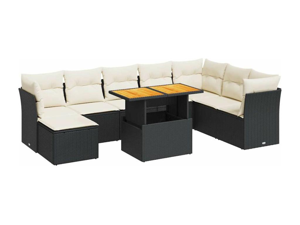 100 x 55 x 73 cm Patio Furniture Set 9-piece Resin Wicker Resin Black