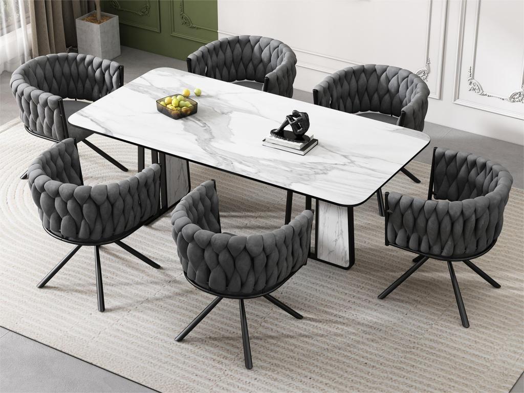 56 x 46 x 71 cm Chair Set of 6 Velvet Metal Gray