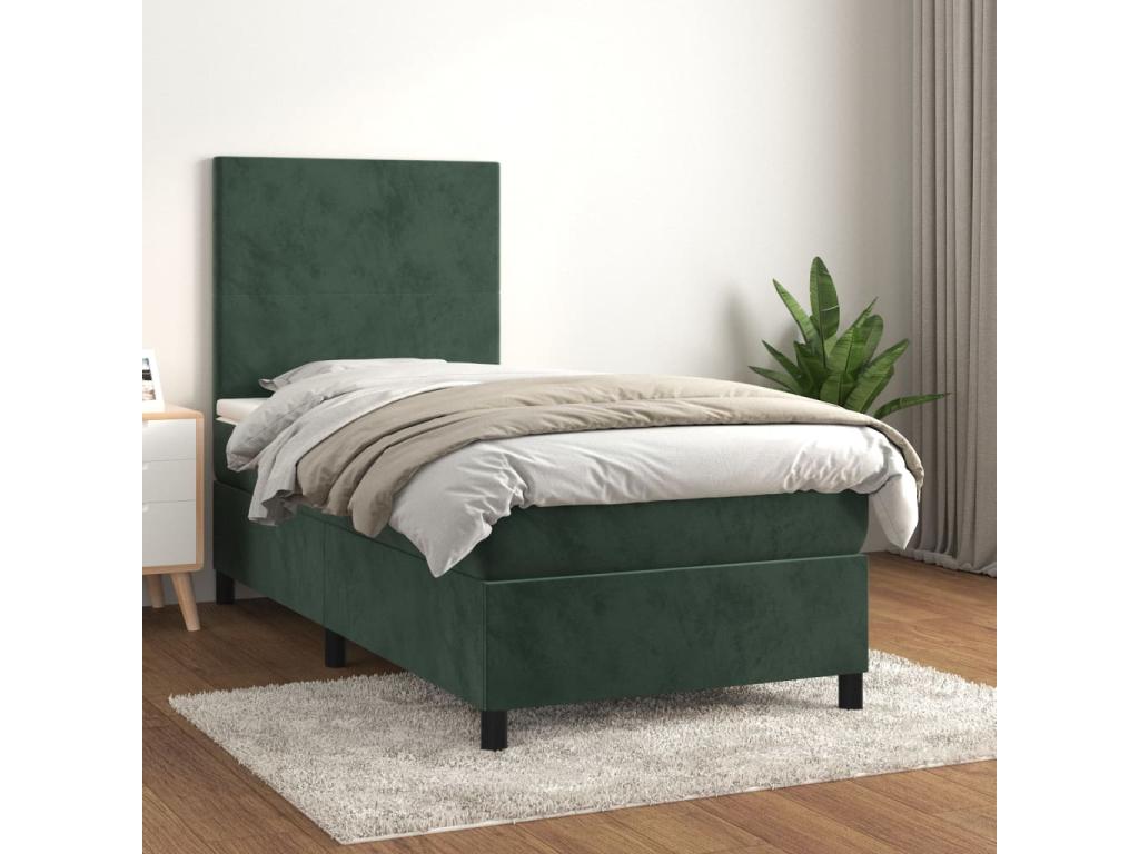 90 x 200 cm Box Spring Bed with Mattress Velvet Green
