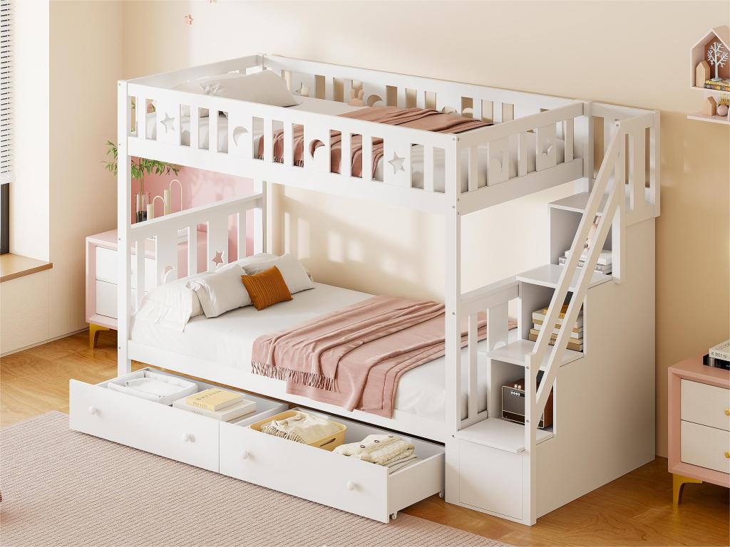 90 x 200 cm Bed 2-drawer Solid Wood White