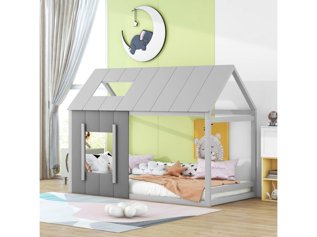 90 x 200 cm Bed Wood Light Gray