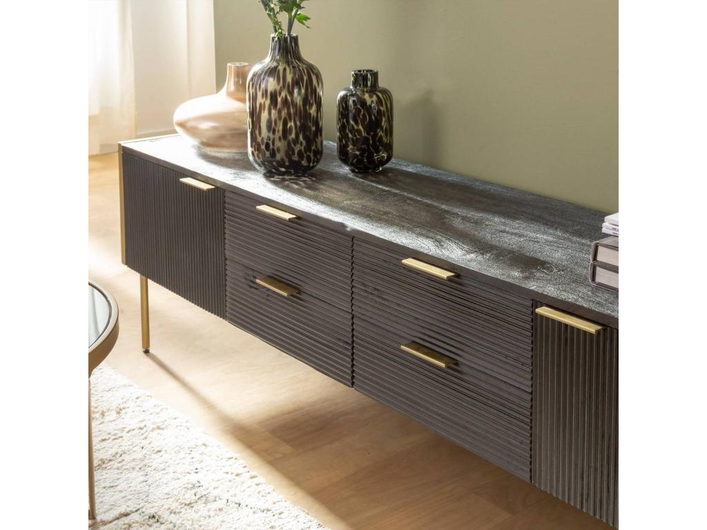 175 x 40 x 50 cm TV Stand Mango Wood Metal Black