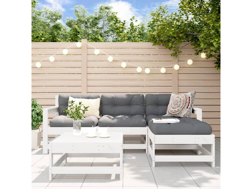 62 x 62 x 69 cm Patio Furniture Set 5-piece Solid Wood Resin White