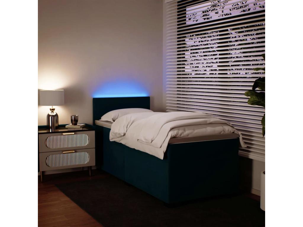 90 x 190 cm Box Spring Bed with Mattress Velvet Blue