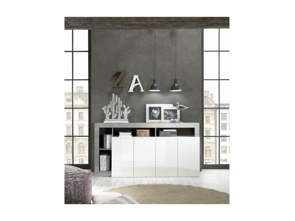184 x 42 cm Sideboard 4-door Concrete Finish White